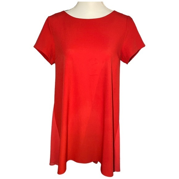 Umgee Women’s Small Dress Solid‎ Red Short Sleeve Shift Modern Cotton Blend - Picture 2 of 9